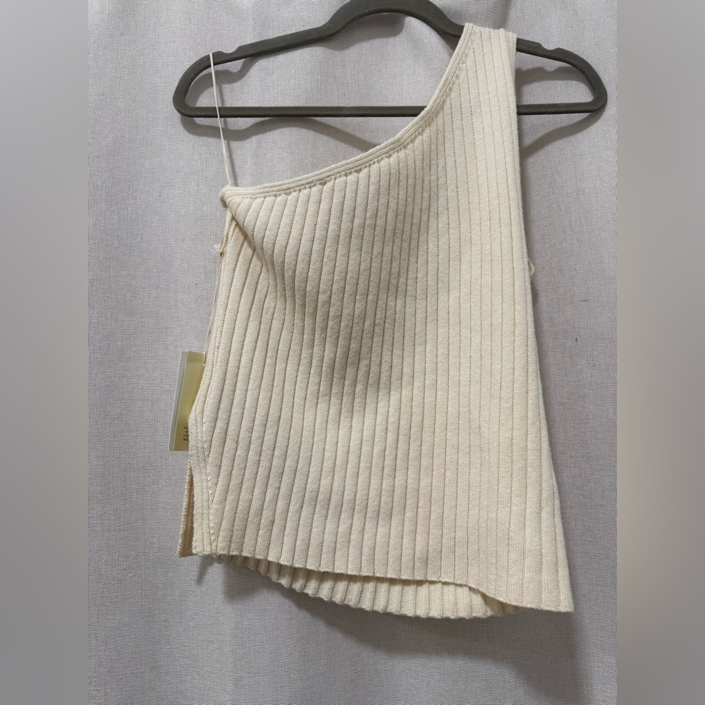 NWT Aritzia Wilfred canto one shoulder wool blend knit sweater cream size L